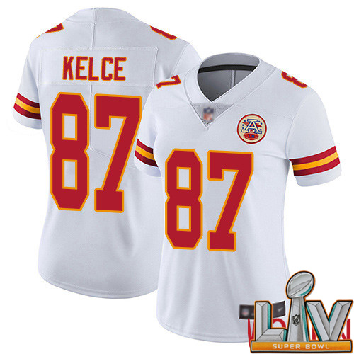 Super Bowl LV 2021 Women Kansas City Chiefs #87 Kelce Travis White Vapor Untouchable Limited Player Football Nike NFL Jersey